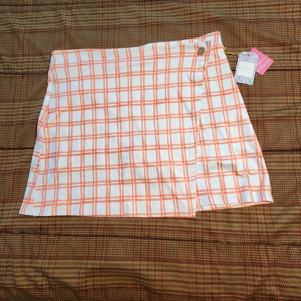 NWT Stella Parker Women Wrap Golf Tennis Skort Orange White Plaid Size XL